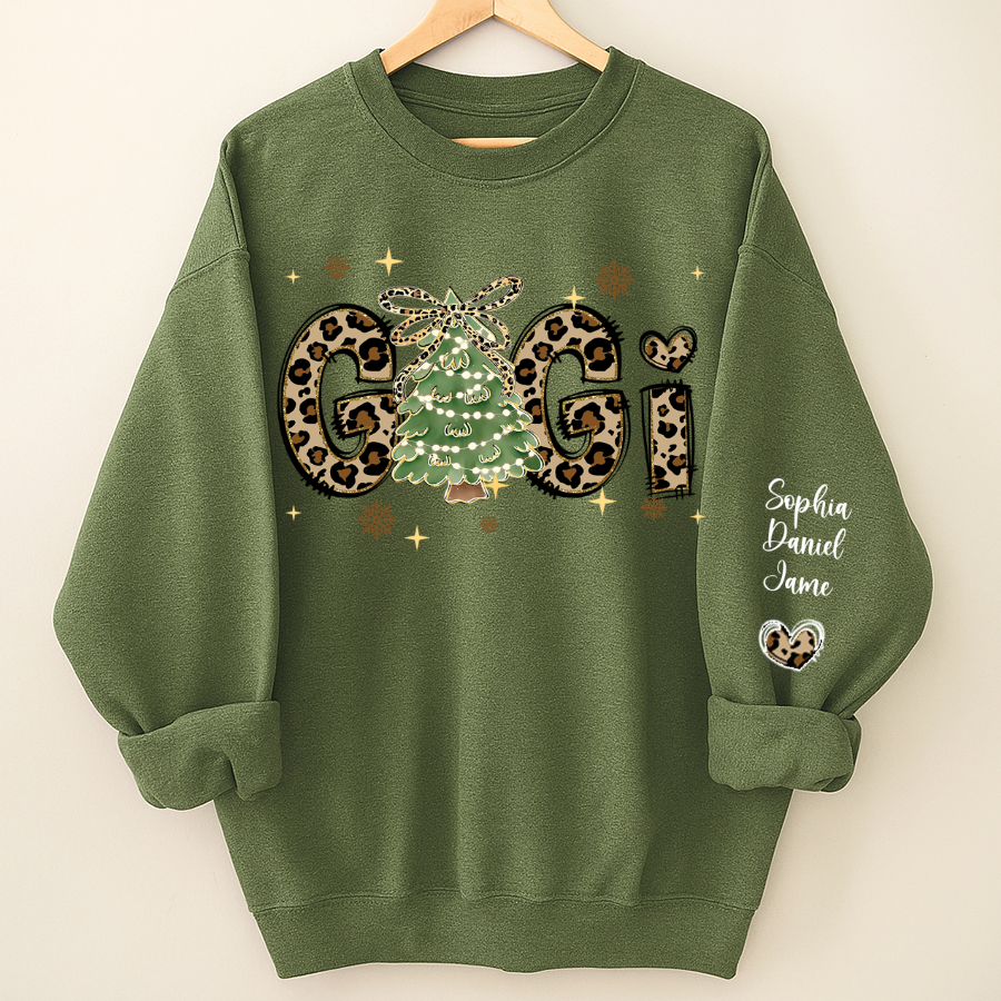 Leopard Christmas Tree Custom Gigi and Grandkids Shirt