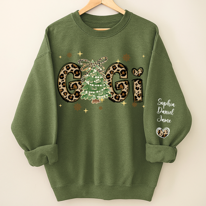 Leopard Christmas Tree Custom Gigi and Grandkids Shirt