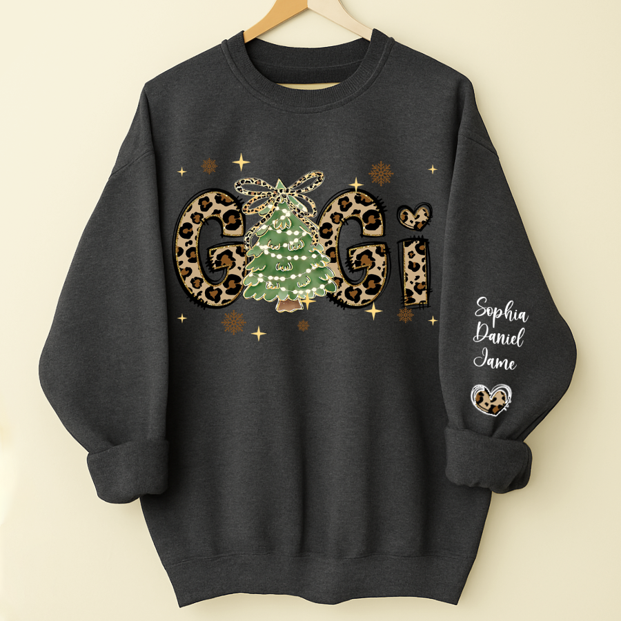Leopard Christmas Tree Custom Gigi and Grandkids Shirt