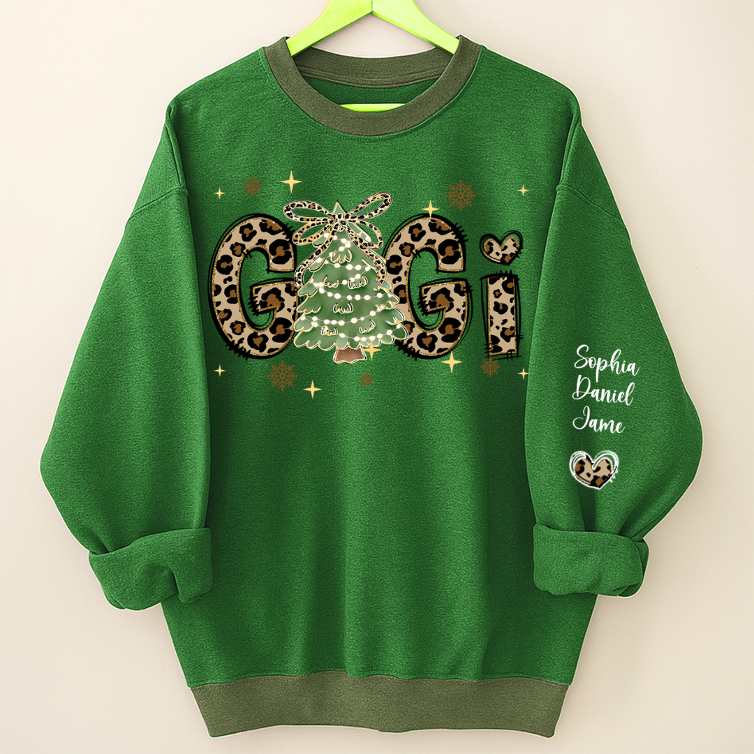 Leopard Christmas Tree Custom Gigi and Grandkids Shirt