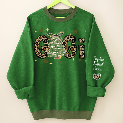 Leopard Christmas Tree Custom Gigi and Grandkids Shirt
