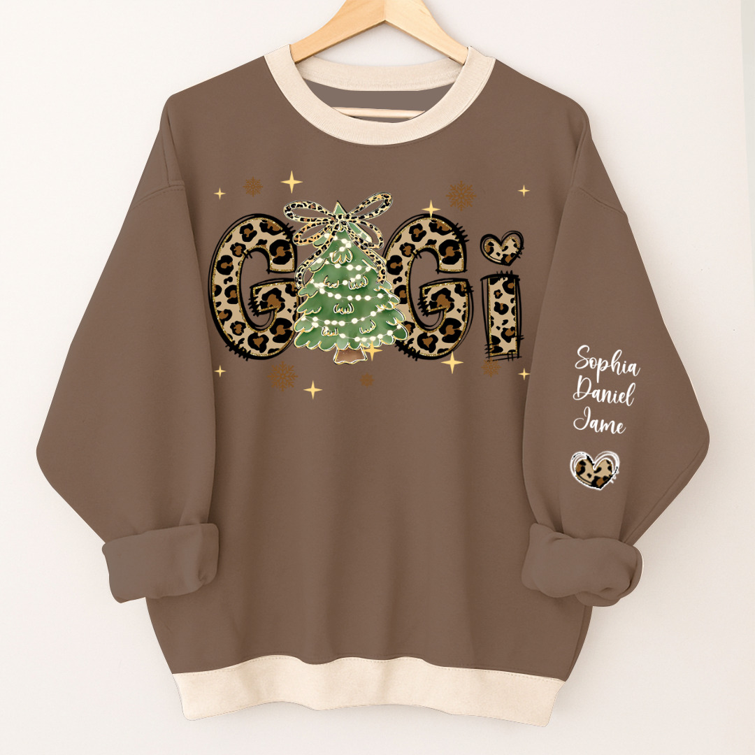 Leopard Christmas Tree Custom Gigi and Grandkids Shirt