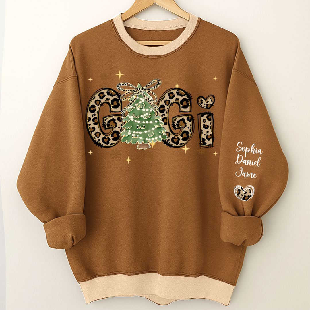 Leopard Christmas Tree Custom Gigi and Grandkids Shirt
