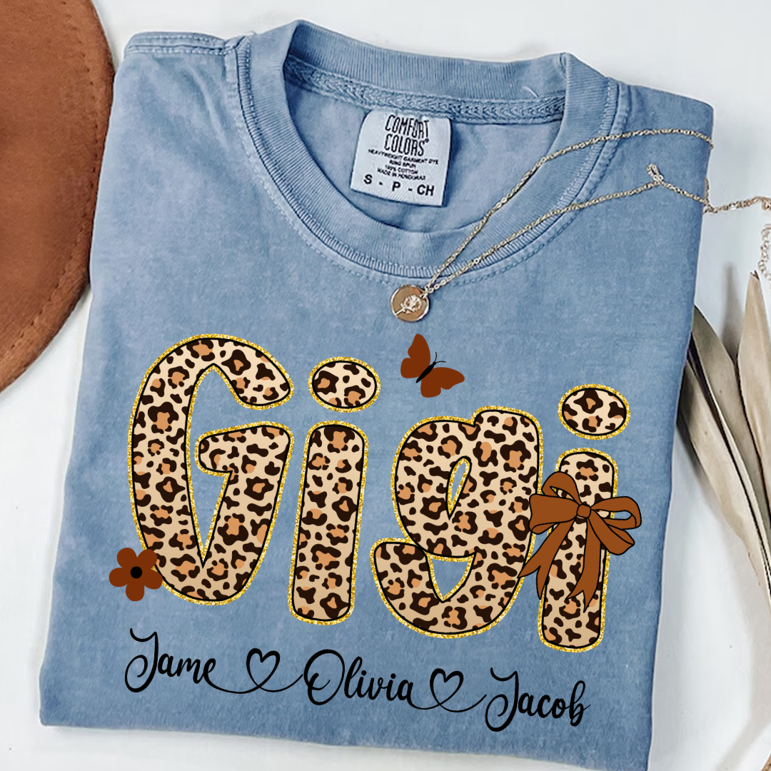 Leopard Gigi Bow Custom Grandma And Grandkids Shirt