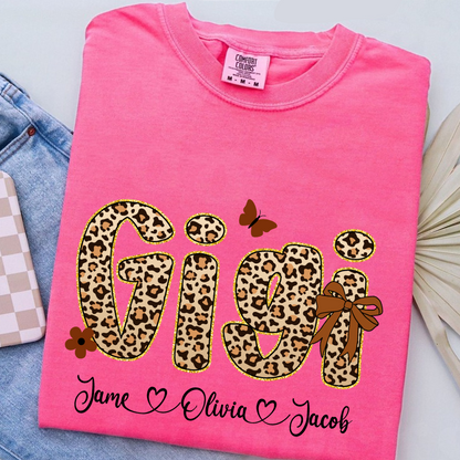Leopard Gigi Bow Custom Grandma And Grandkids Shirt