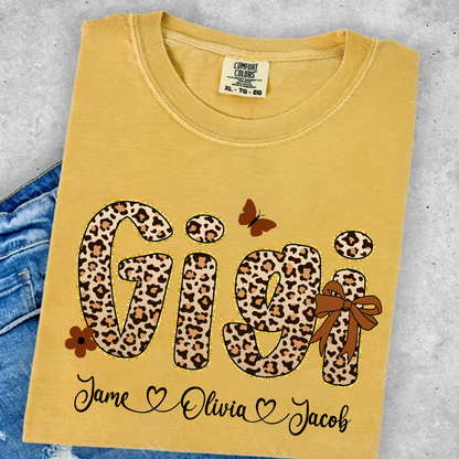 Leopard Gigi Bow Custom Grandma And Grandkids Shirt