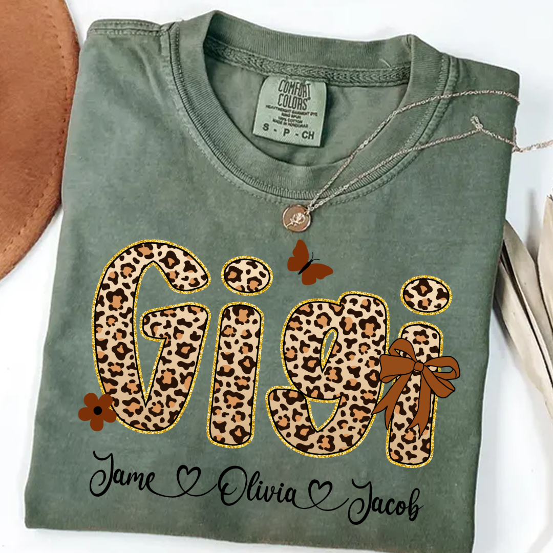 Leopard Gigi Bow Custom Grandma And Grandkids Shirt