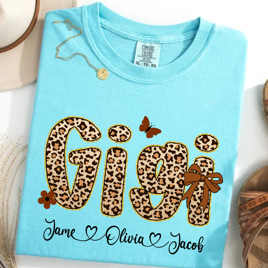 Leopard Gigi Bow Custom Grandma And Grandkids Shirt