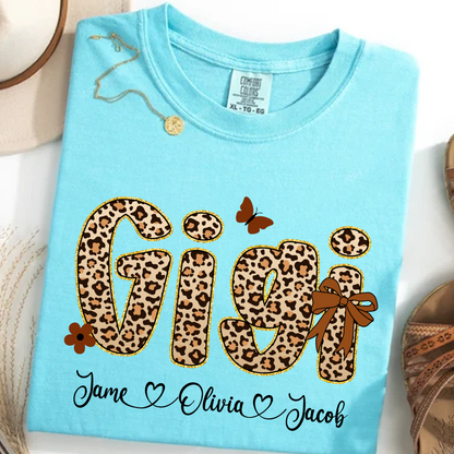 Leopard Gigi Bow Custom Grandma And Grandkids Shirt