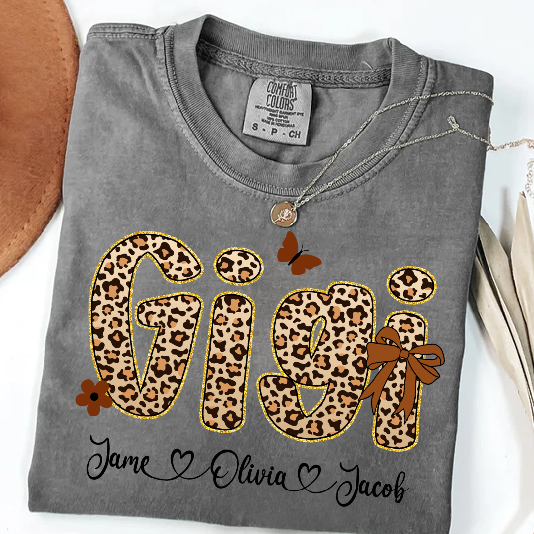 Leopard Gigi Bow Custom Grandma And Grandkids Shirt