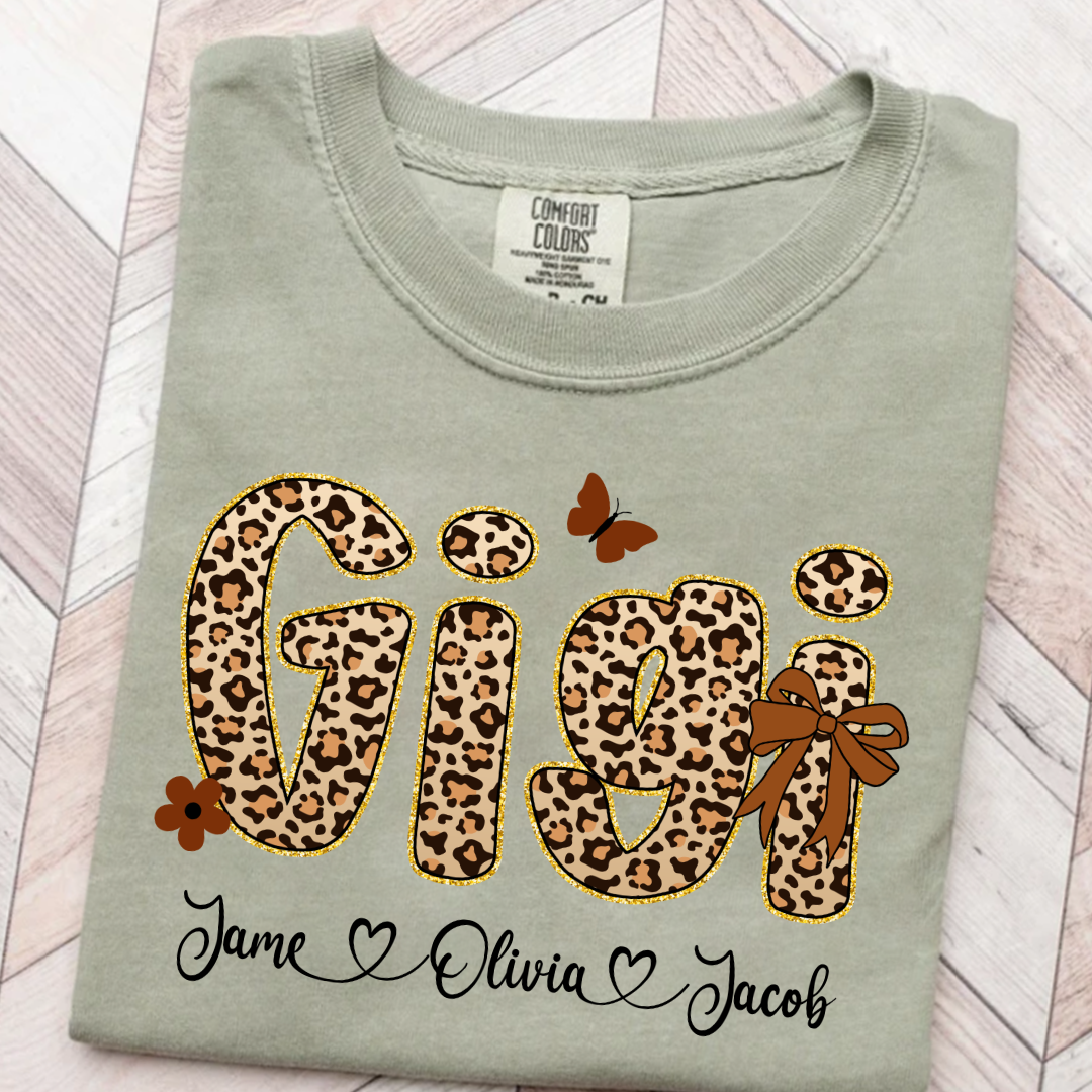 Leopard Gigi Bow Custom Grandma And Grandkids Shirt