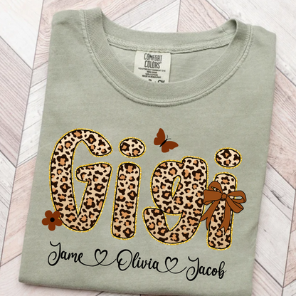 Leopard Gigi Bow Custom Grandma And Grandkids Shirt