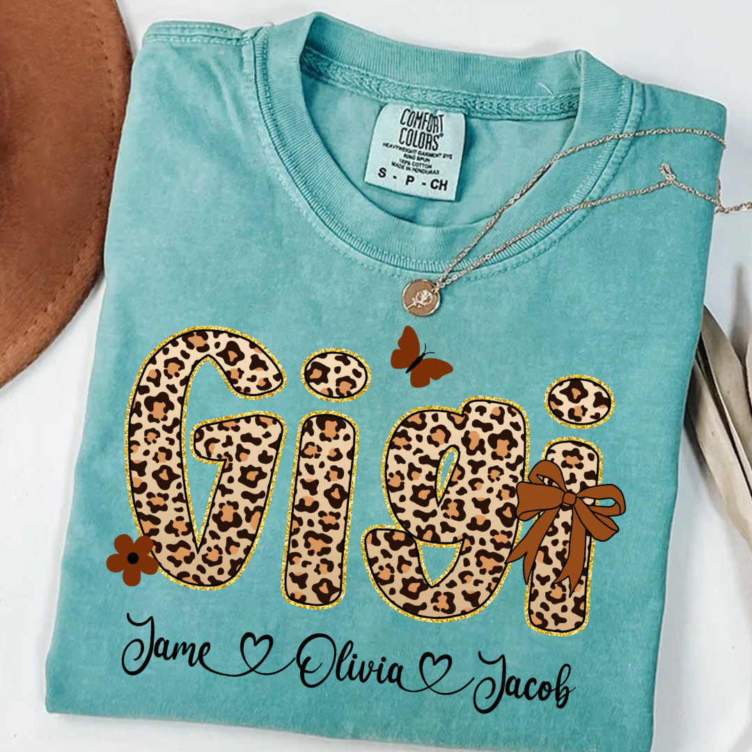 Leopard Gigi Bow Custom Grandma And Grandkids Shirt