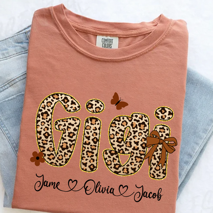 Leopard Gigi Bow Custom Grandma And Grandkids Shirt