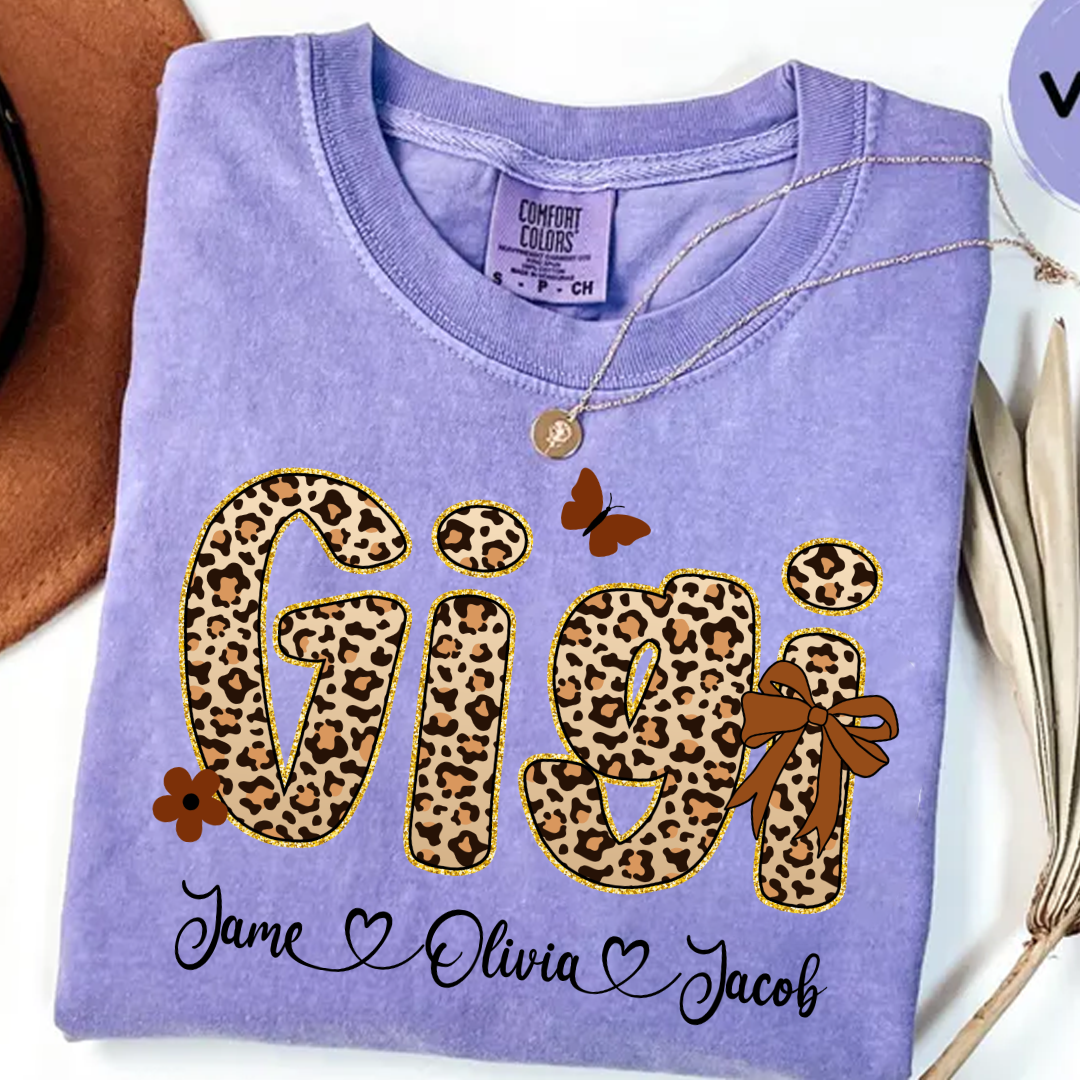 Leopard Gigi Bow Custom Grandma And Grandkids Shirt