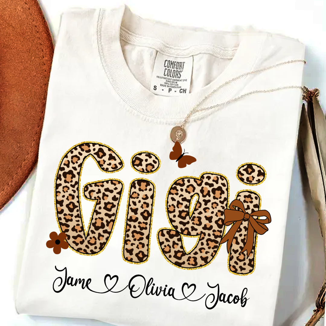 Leopard Gigi Bow Custom Grandma And Grandkids Shirt