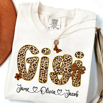 Leopard Gigi Bow Custom Grandma And Grandkids Shirt