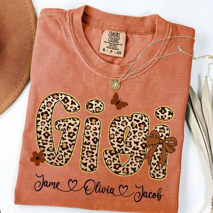 Leopard Gigi Bow Custom Grandma And Grandkids Shirt