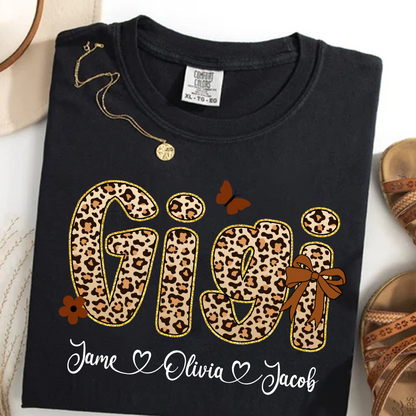 Leopard Gigi Bow Custom Grandma And Grandkids Shirt