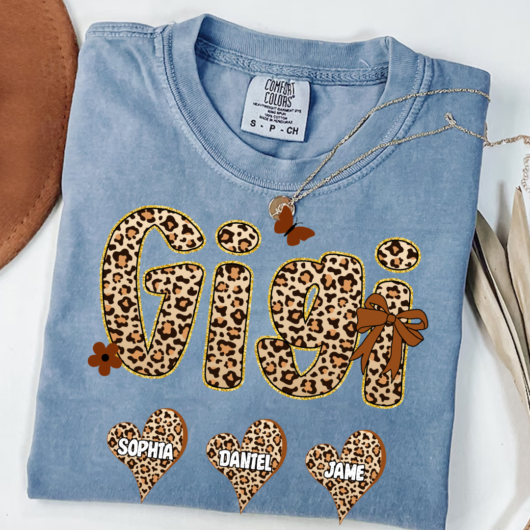 Leopard Heart Gigi Custom Grandma and Grandkids Shirt