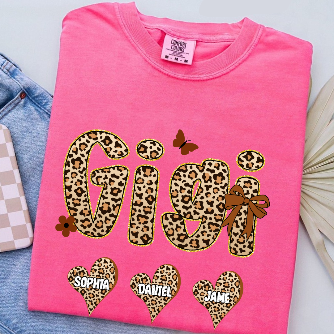 Leopard Heart Gigi Custom Grandma and Grandkids Shirt