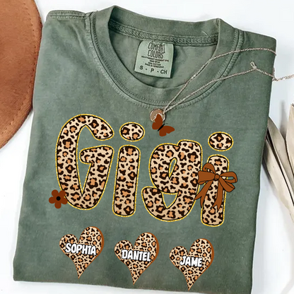 Leopard Heart Gigi Custom Grandma and Grandkids Shirt