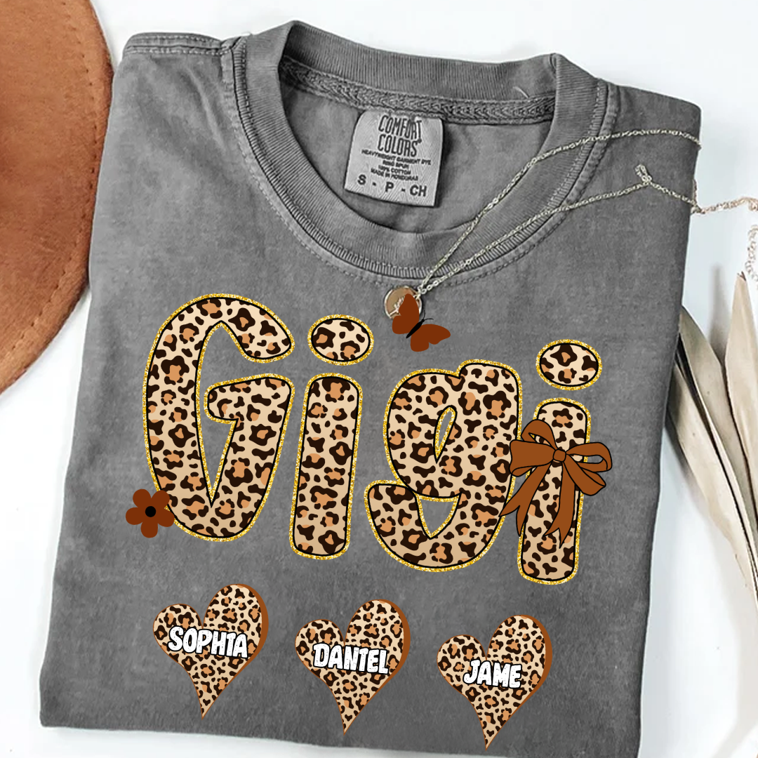 Leopard Heart Gigi Custom Grandma and Grandkids Shirt
