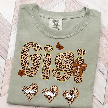 Leopard Heart Gigi Custom Grandma and Grandkids Shirt