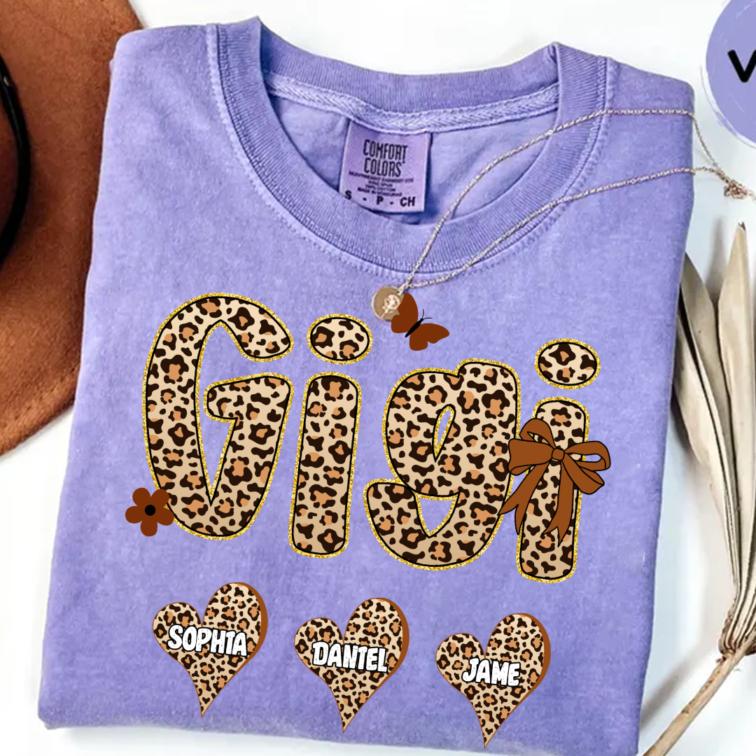 Leopard Heart Gigi Custom Grandma and Grandkids Shirt