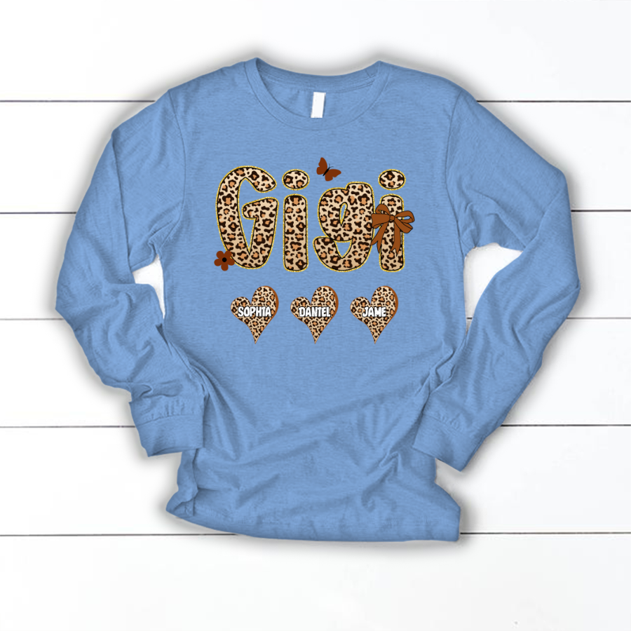 Leopard Heart Gigi Custom Grandma and Grandkids Shirt