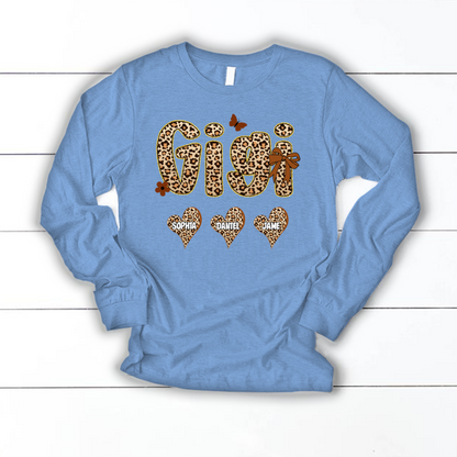 Leopard Heart Gigi Custom Grandma and Grandkids Shirt