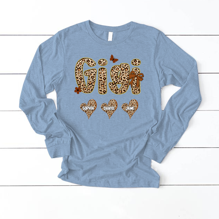 Leopard Heart Gigi Custom Grandma and Grandkids Shirt