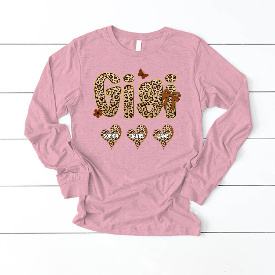 Leopard Heart Gigi Custom Grandma and Grandkids Shirt