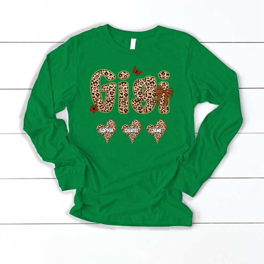 Leopard Heart Gigi Custom Grandma and Grandkids Shirt