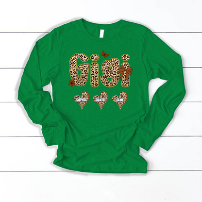 Leopard Heart Gigi Custom Grandma and Grandkids Shirt