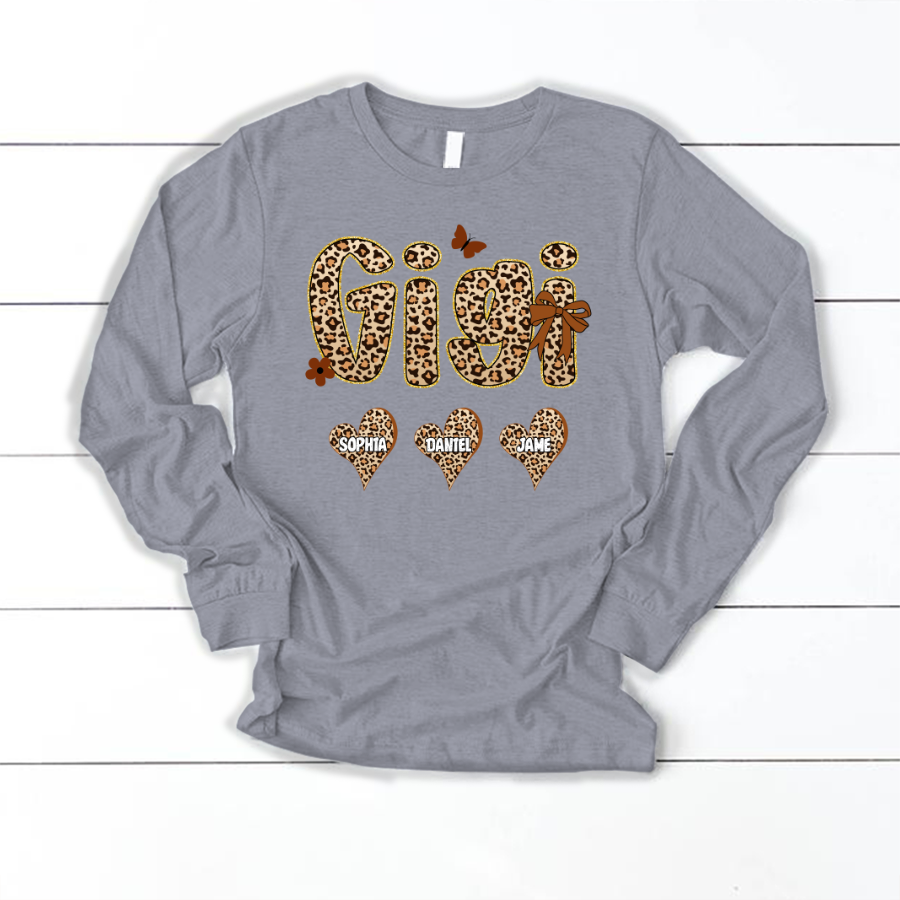 Leopard Heart Gigi Custom Grandma and Grandkids Shirt