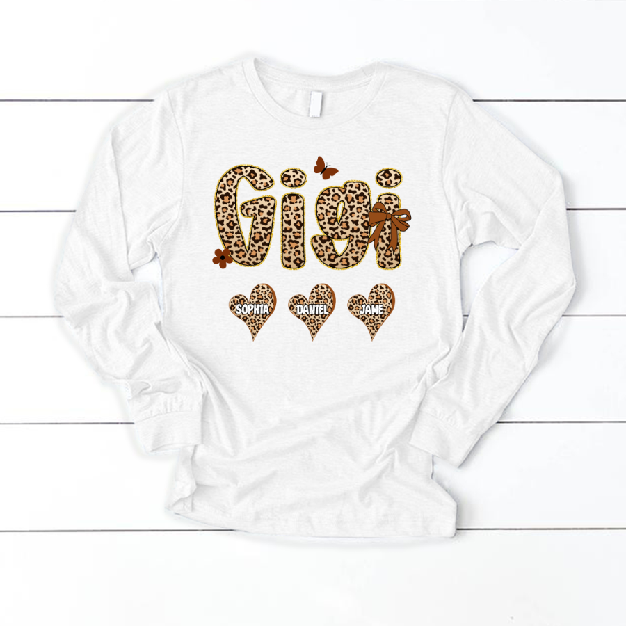 Leopard Heart Gigi Custom Grandma and Grandkids Shirt