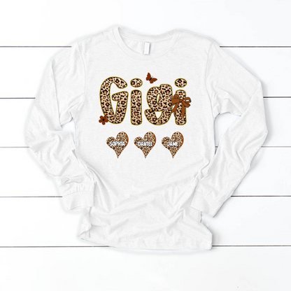 Leopard Heart Gigi Custom Grandma and Grandkids Shirt