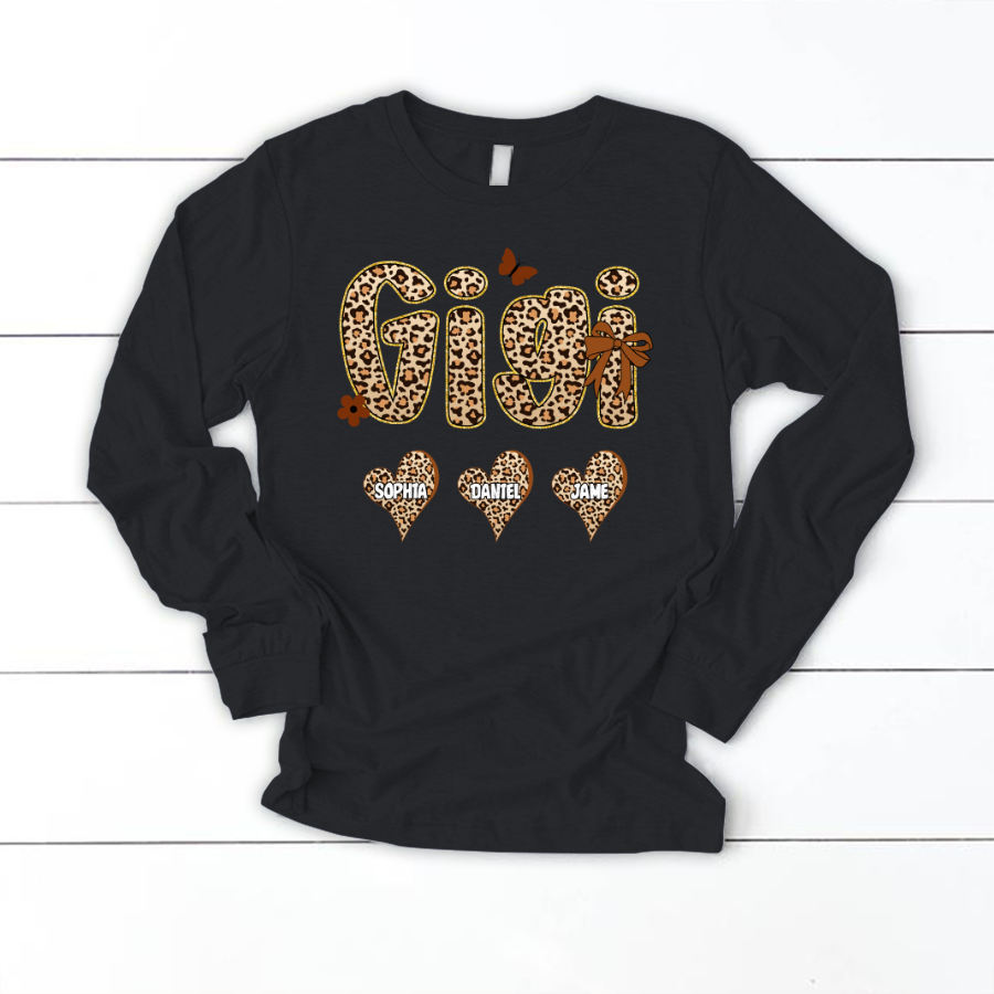 Leopard Heart Gigi Custom Grandma and Grandkids Shirt