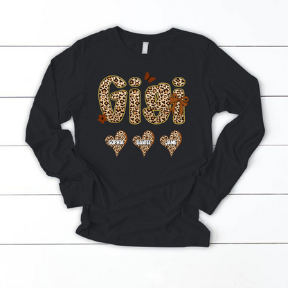 Leopard Heart Gigi Custom Grandma and Grandkids Shirt
