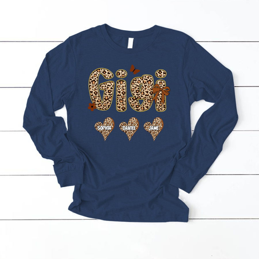 Leopard Heart Gigi Custom Grandma and Grandkids Shirt