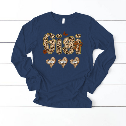 Leopard Heart Gigi Custom Grandma and Grandkids Shirt