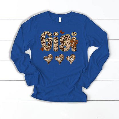Leopard Heart Gigi Custom Grandma and Grandkids Shirt