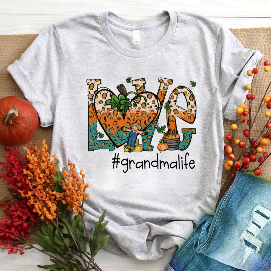Love Grandmalife Leopard Leaves Pumpkin T-Shirt