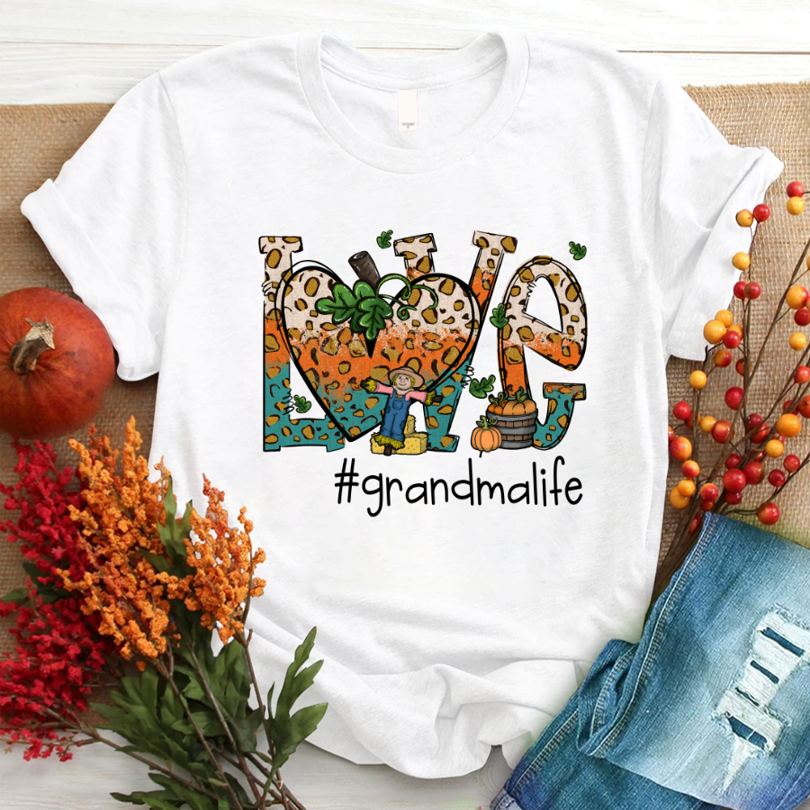 Love Grandmalife Leopard Leaves Pumpkin T-Shirt