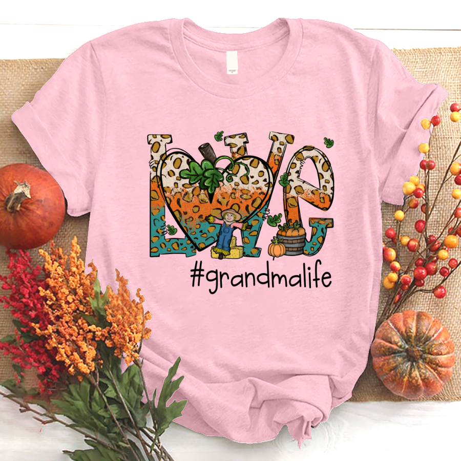 Love Grandmalife Leopard Leaves Pumpkin T-Shirt