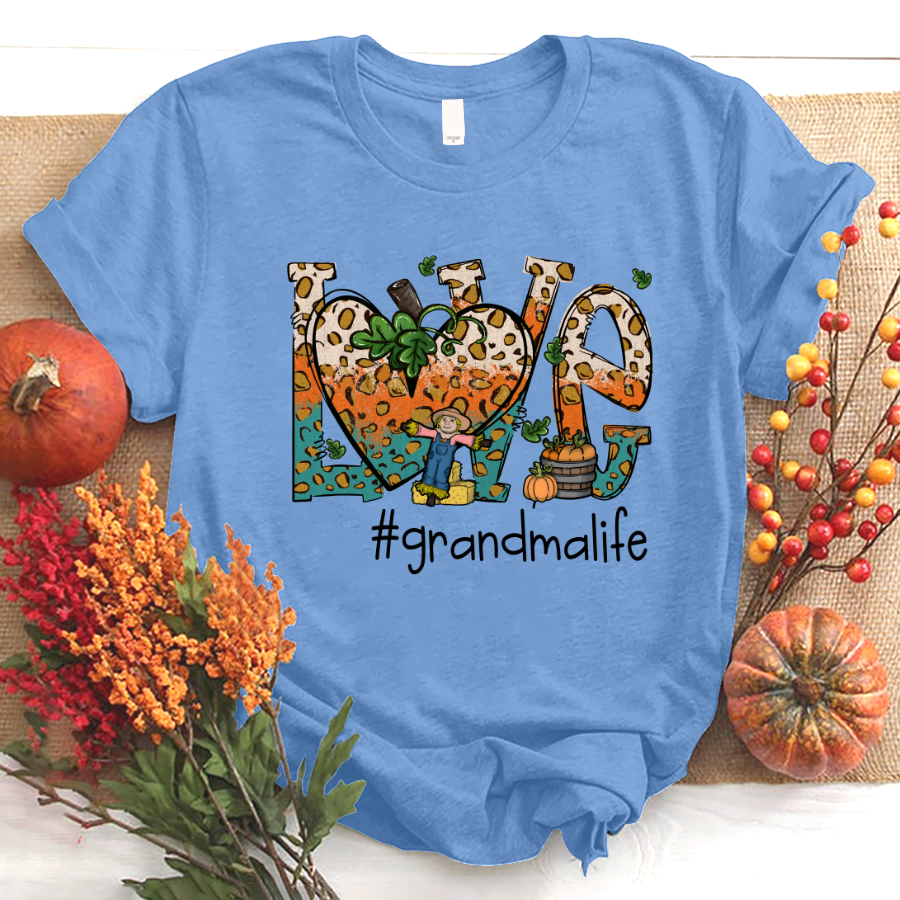 Love Grandmalife Leopard Leaves Pumpkin T-Shirt