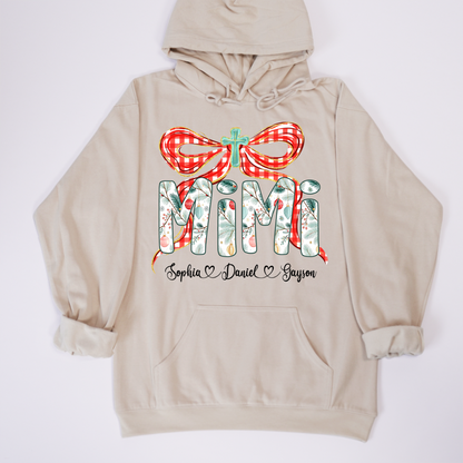 Mimi Christmas Bow, Personalized Mimi and Grankids Shirt