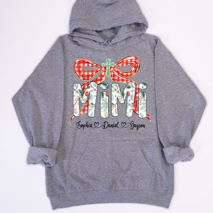 Mimi Christmas Bow, Personalized Mimi and Grankids Shirt