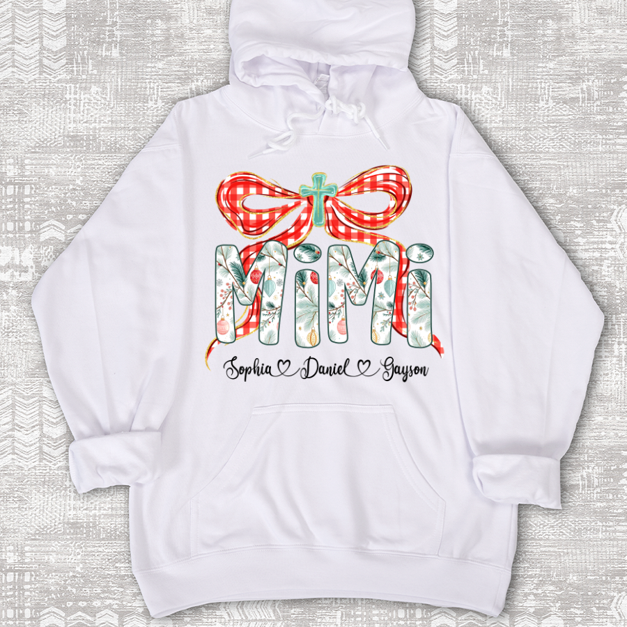Mimi Christmas Bow, Personalized Mimi and Grankids Shirt